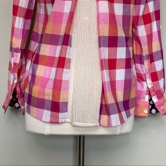 Isabella Sinclair Hibiscus Tea Pink Plaid Mixed Media Atlay Buttondown Shirt, XS - Picture 8 of 15